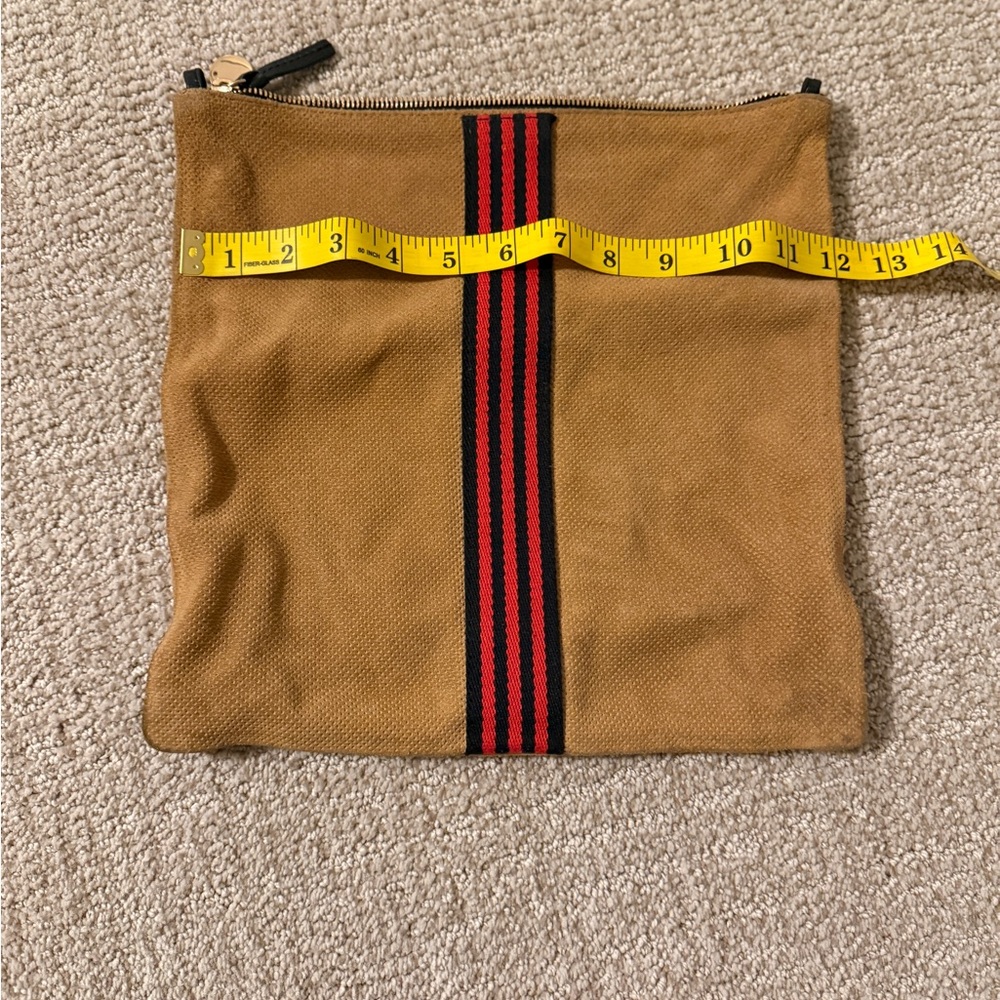 Clare V Foldover Suede Clutch with Black and Red Stripe - Picture 2 of 10